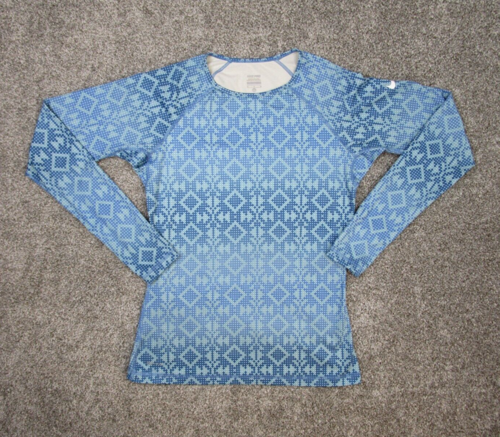 Nike Pro Shirt Womens M Blue Aztec Rash Guard Compression Shirt Running Training